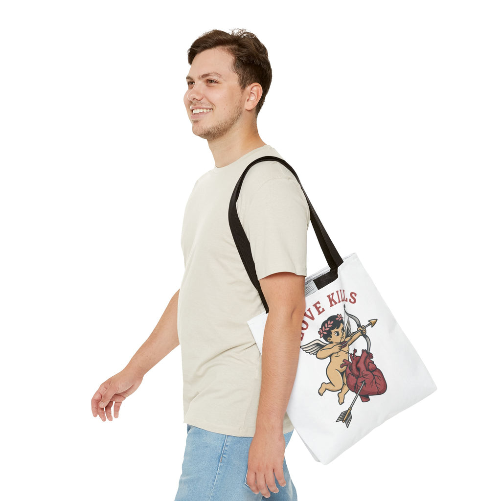 Tote Bag — 'Love Kills' Cupid & Heart Graphic Tote