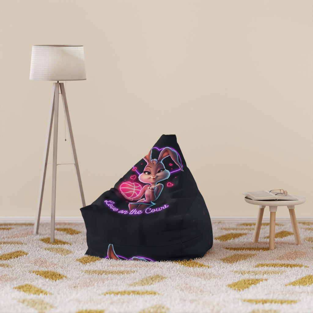 Bean Bag Chair Cover — Cute Bunny Basketball "Love on the Court" Neon Graphic