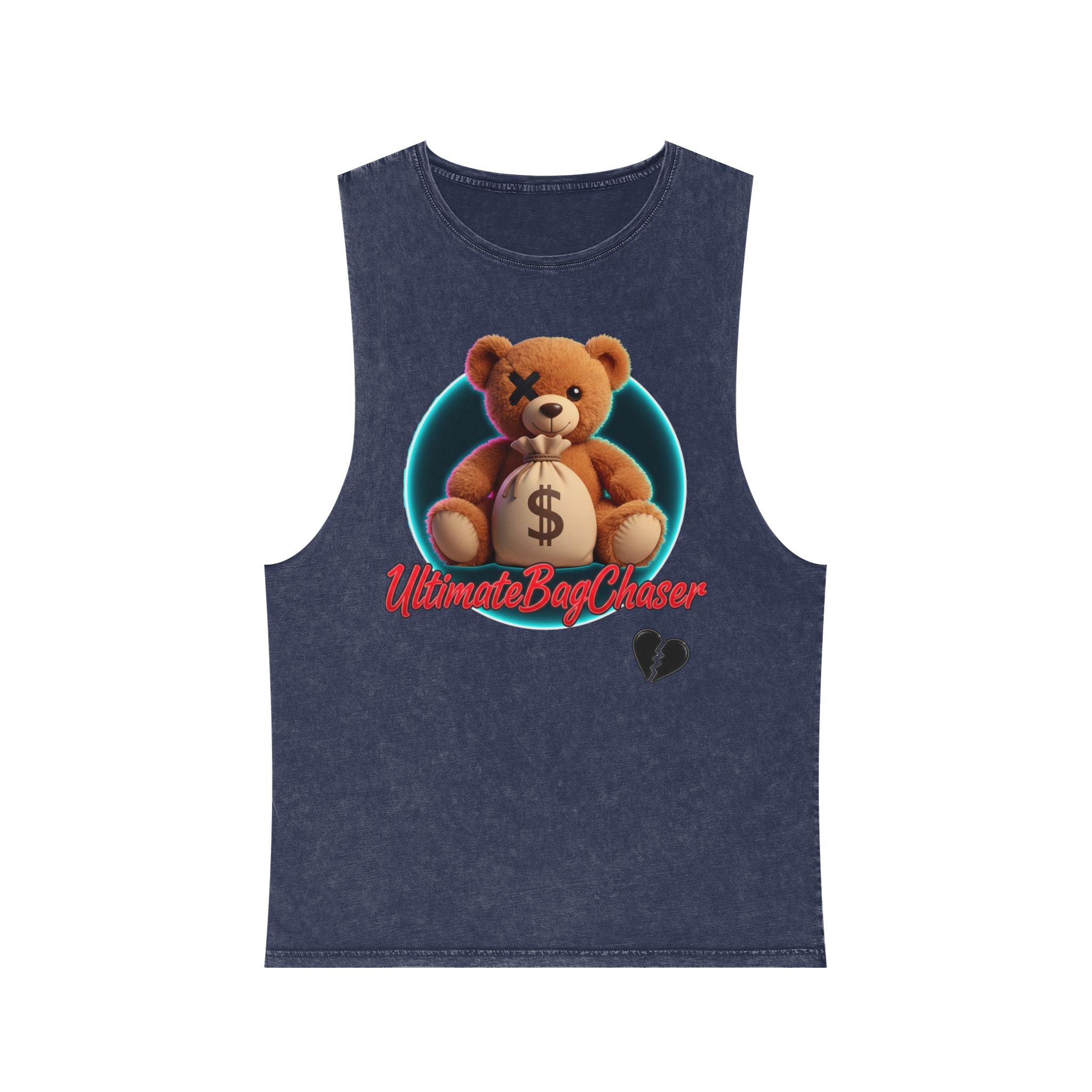 Teddy Money Bag Tank Top — "Ultimate Bag Chaser" Stonewash Sleeveless Shirt