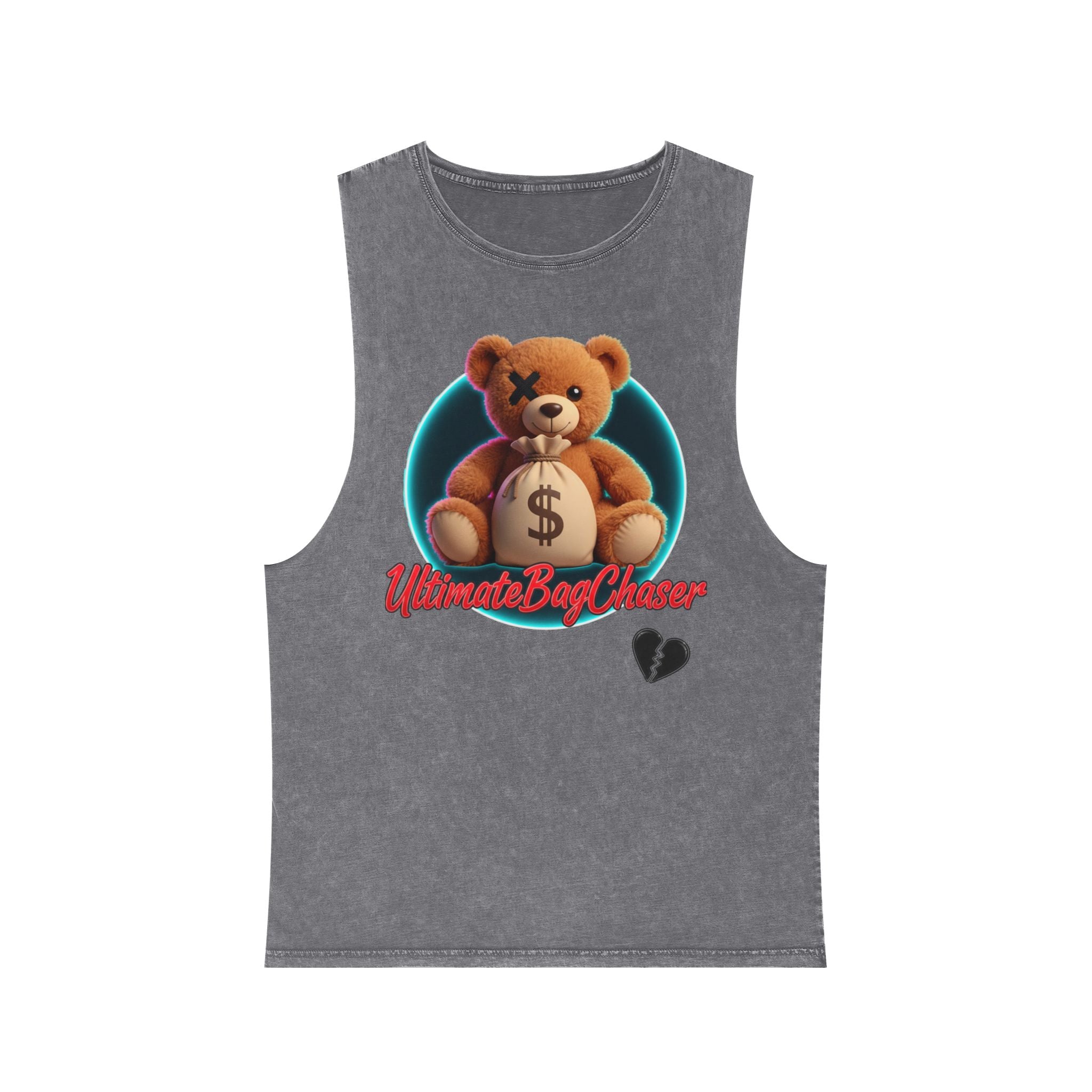 Teddy Money Bag Tank Top — "Ultimate Bag Chaser" Stonewash Sleeveless Shirt