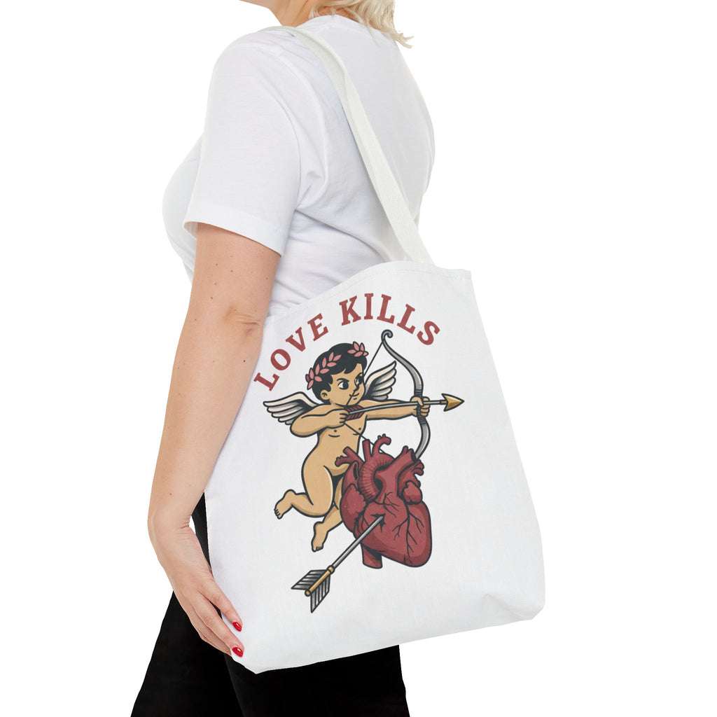 Tote Bag — 'Love Kills' Cupid & Heart Graphic Tote