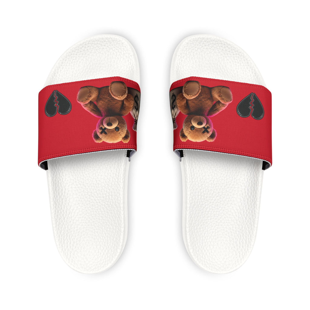 Men’s Teddy Bear Slide Sandals — Red Adjustable Strap Casual Pool & Beach Slides