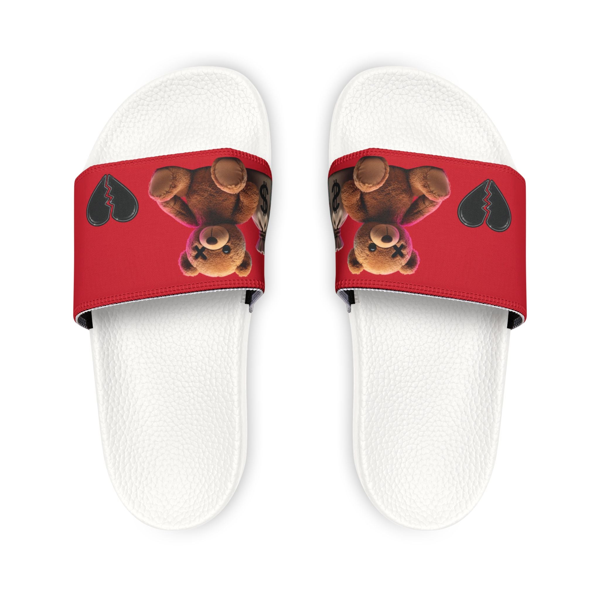 Men’s Teddy Bear Slide Sandals — Red Adjustable Strap Casual Pool & Beach Slides