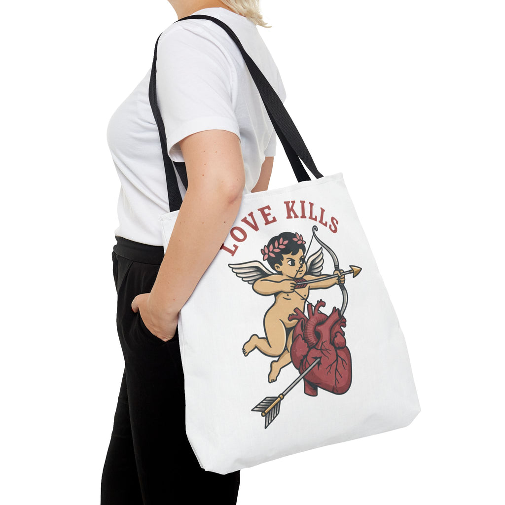 Tote Bag — 'Love Kills' Cupid & Heart Graphic Tote