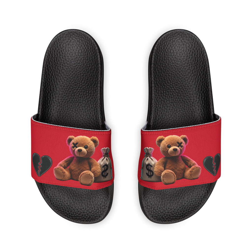 Men’s Teddy Bear Slide Sandals — Red Adjustable Strap Casual Pool & Beach Slides