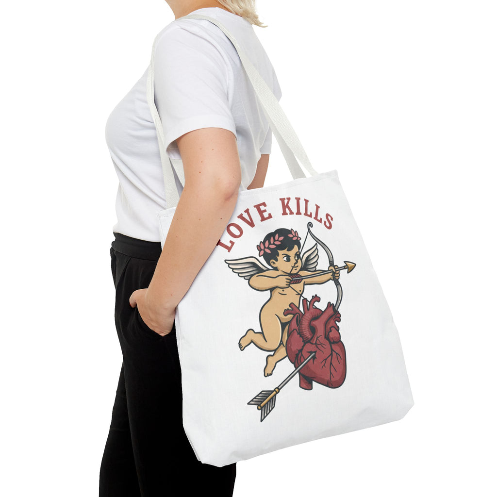 Tote Bag — 'Love Kills' Cupid & Heart Graphic Tote