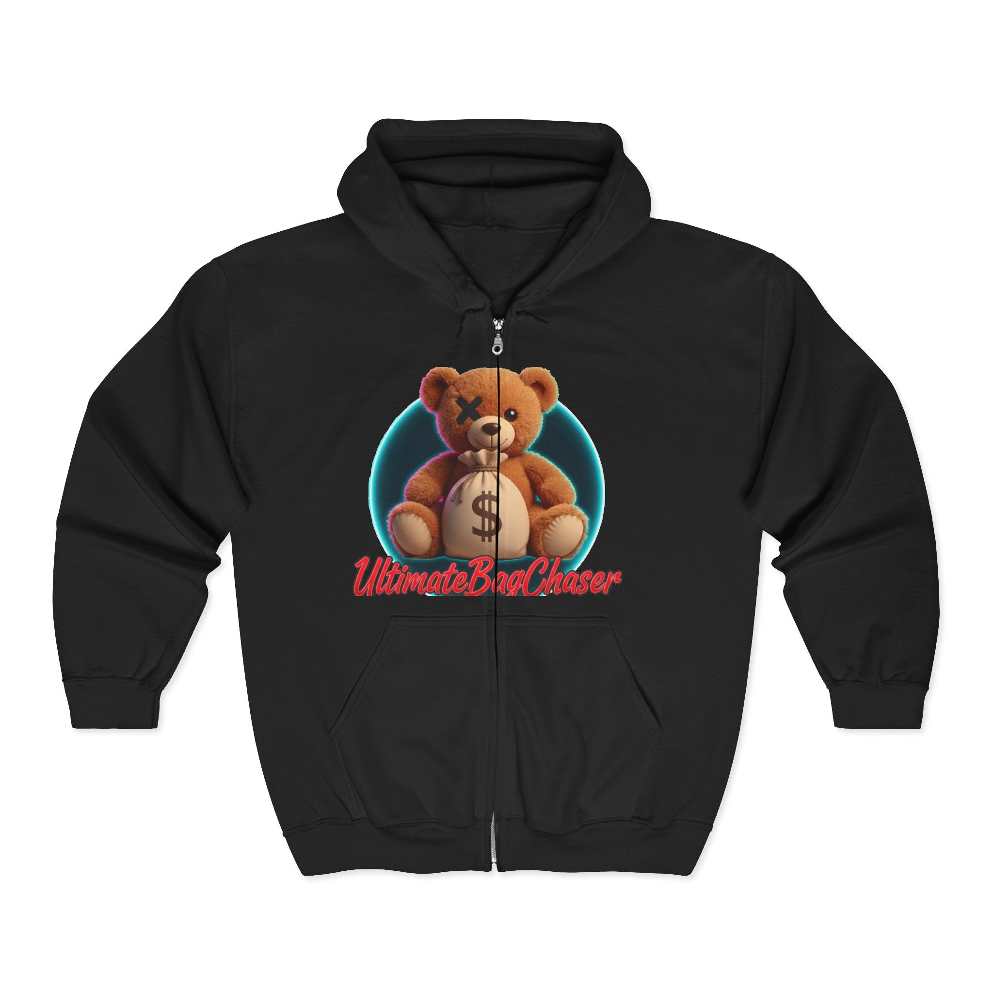 Bear Money Bag Zip Hoodie — "Ultimate Bag Chaser" Graphic Sweatshirt