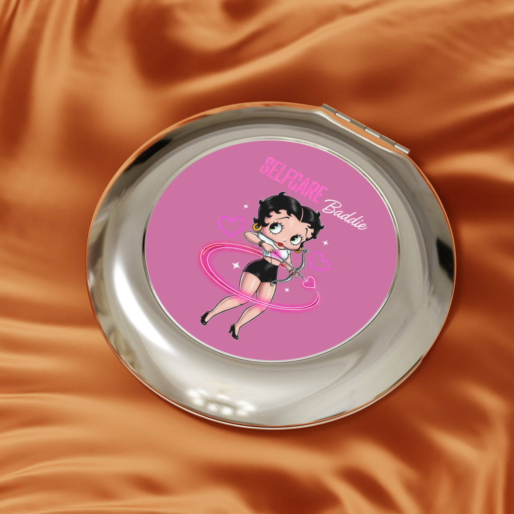 Compact Mirror — "Selfcare Baddie" Betty Boop Style Pink Travel Makeup Mirror