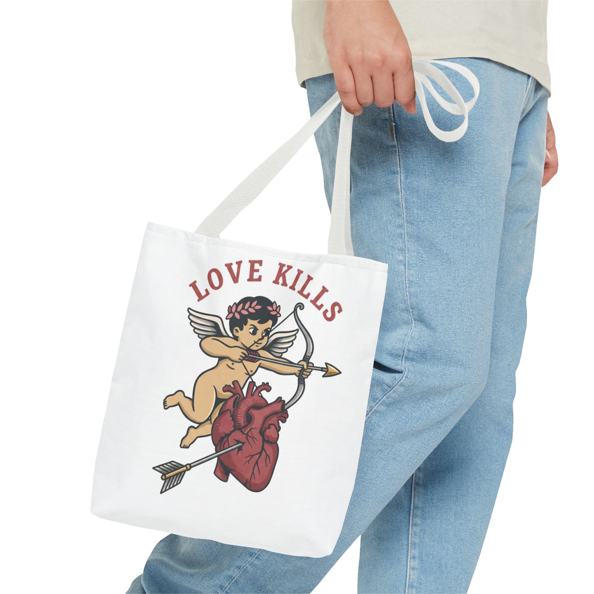 Tote Bag — 'Love Kills' Cupid & Heart Graphic Tote