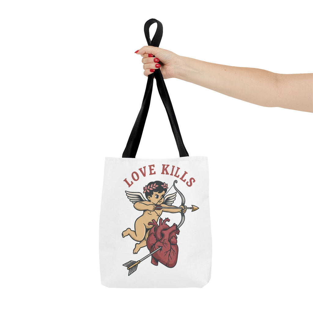 Tote Bag — 'Love Kills' Cupid & Heart Graphic Tote