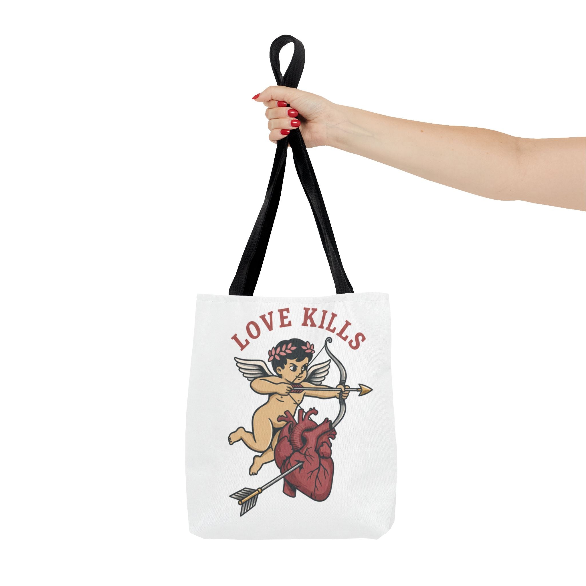 Tote Bag — 'Love Kills' Cupid & Heart Graphic Tote