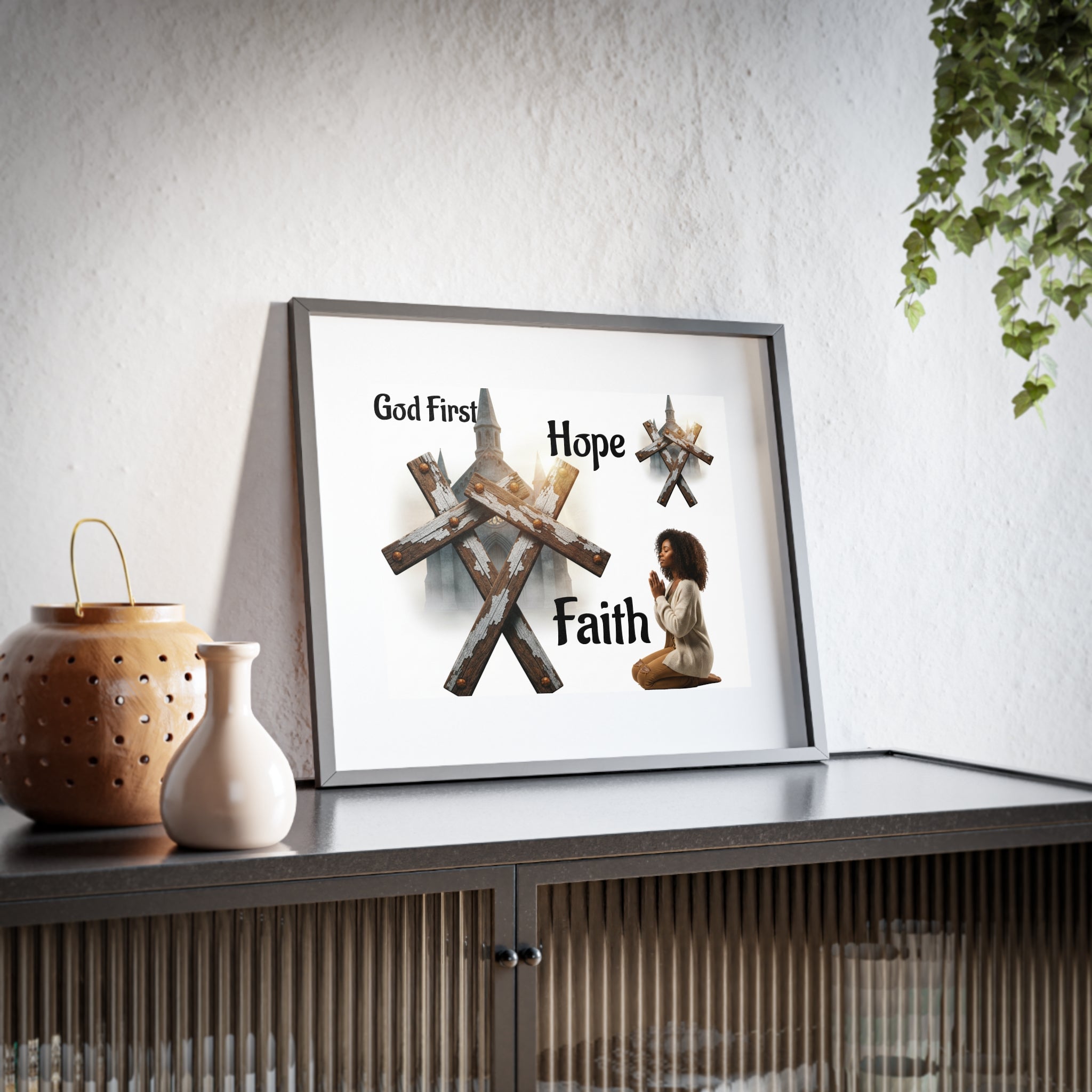 Framed Poster – God First: Faith & Hope Christian Wall Art (Matte)