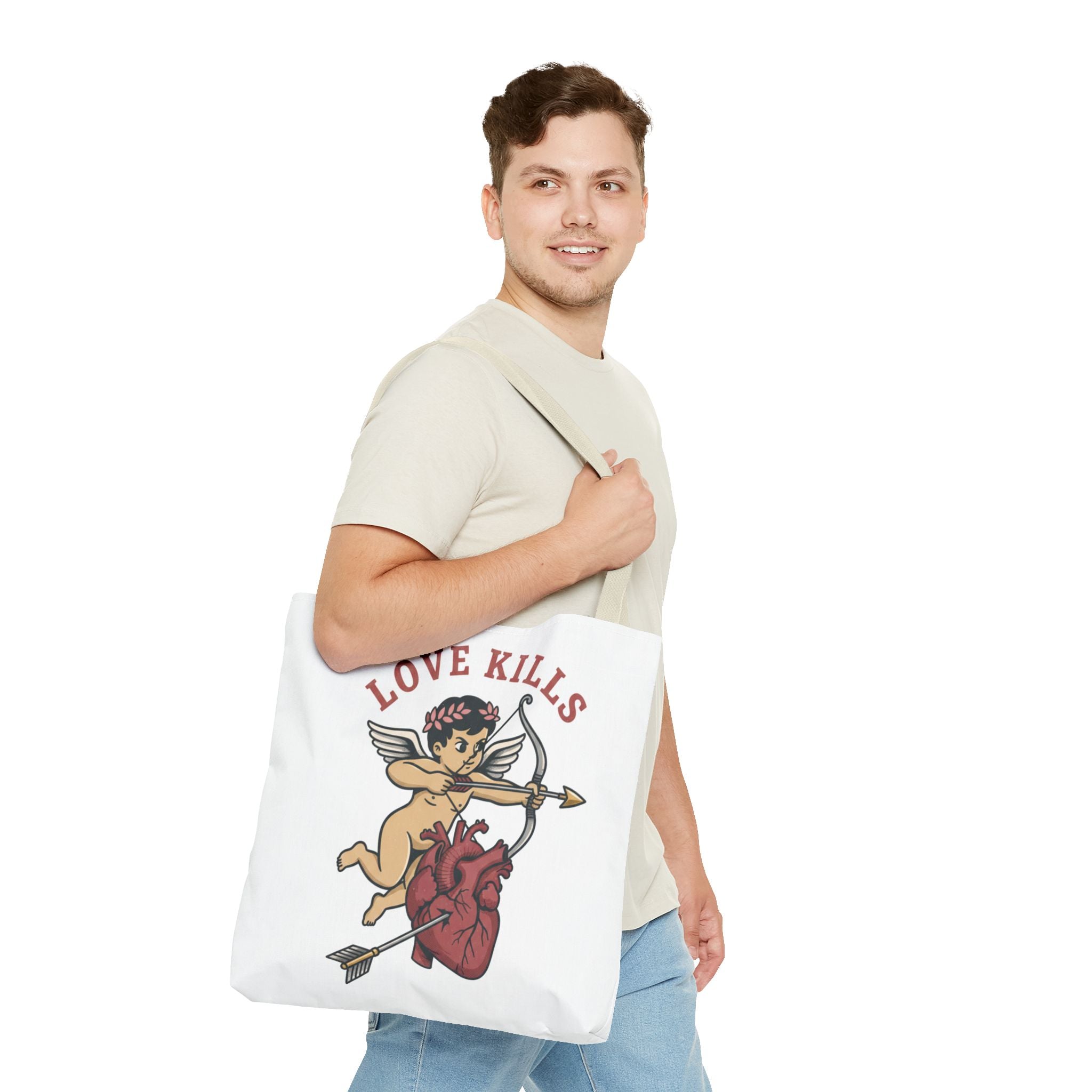 Tote Bag — 'Love Kills' Cupid & Heart Graphic Tote