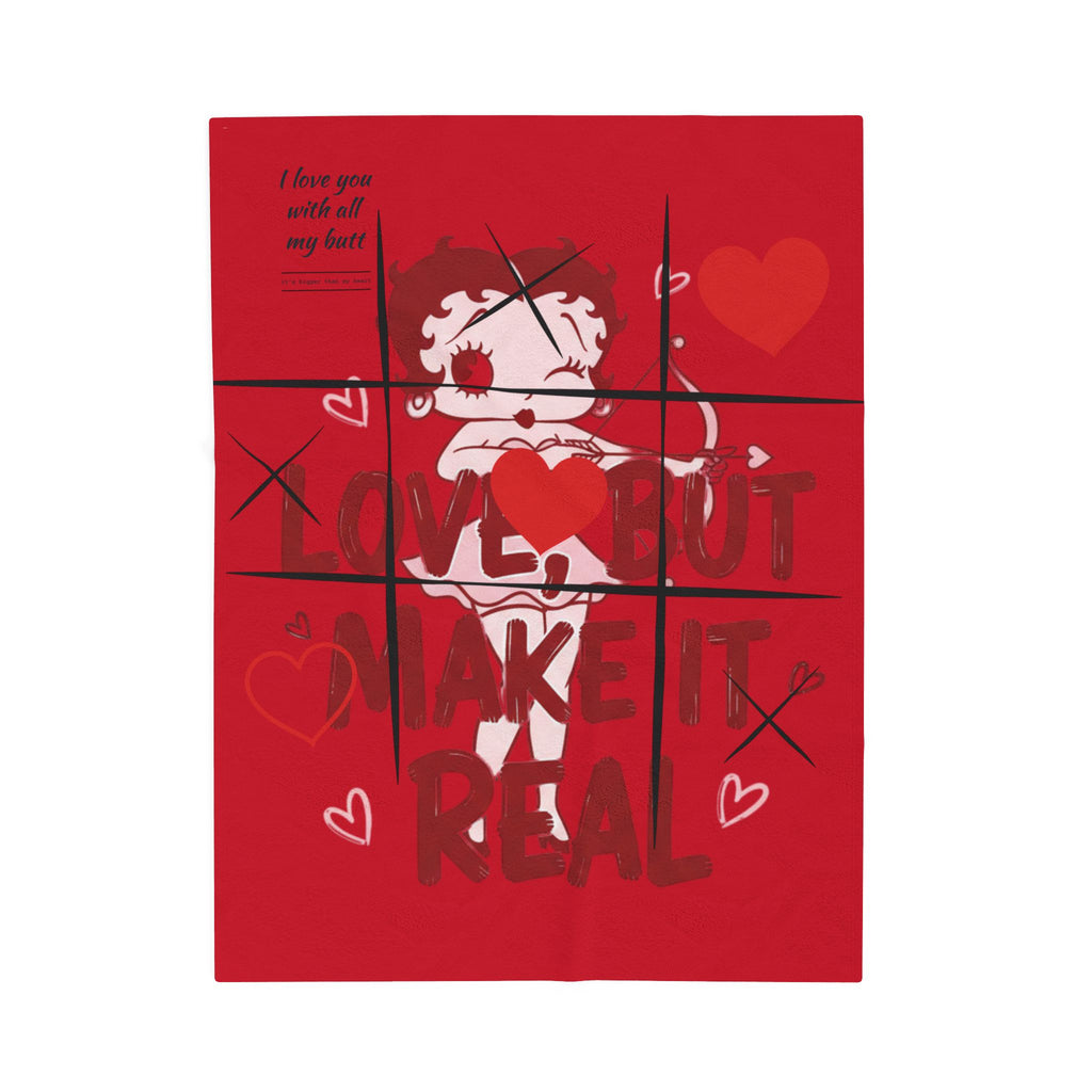 Velveteen Plush Blanket — Cute Betty Boop 'Love, But Make It Real' Pink Throw for Valentine's Gifts