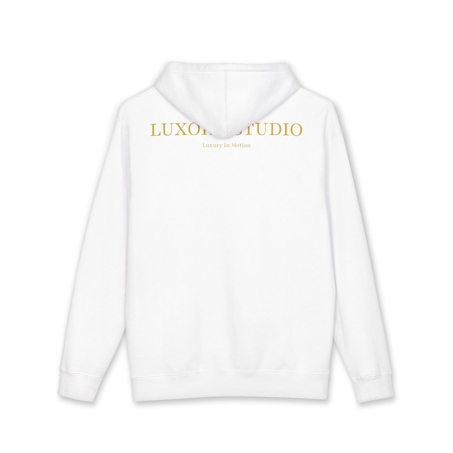 Luxora Studio Signature Monogram Hoodie – White & Gold (Unisex)