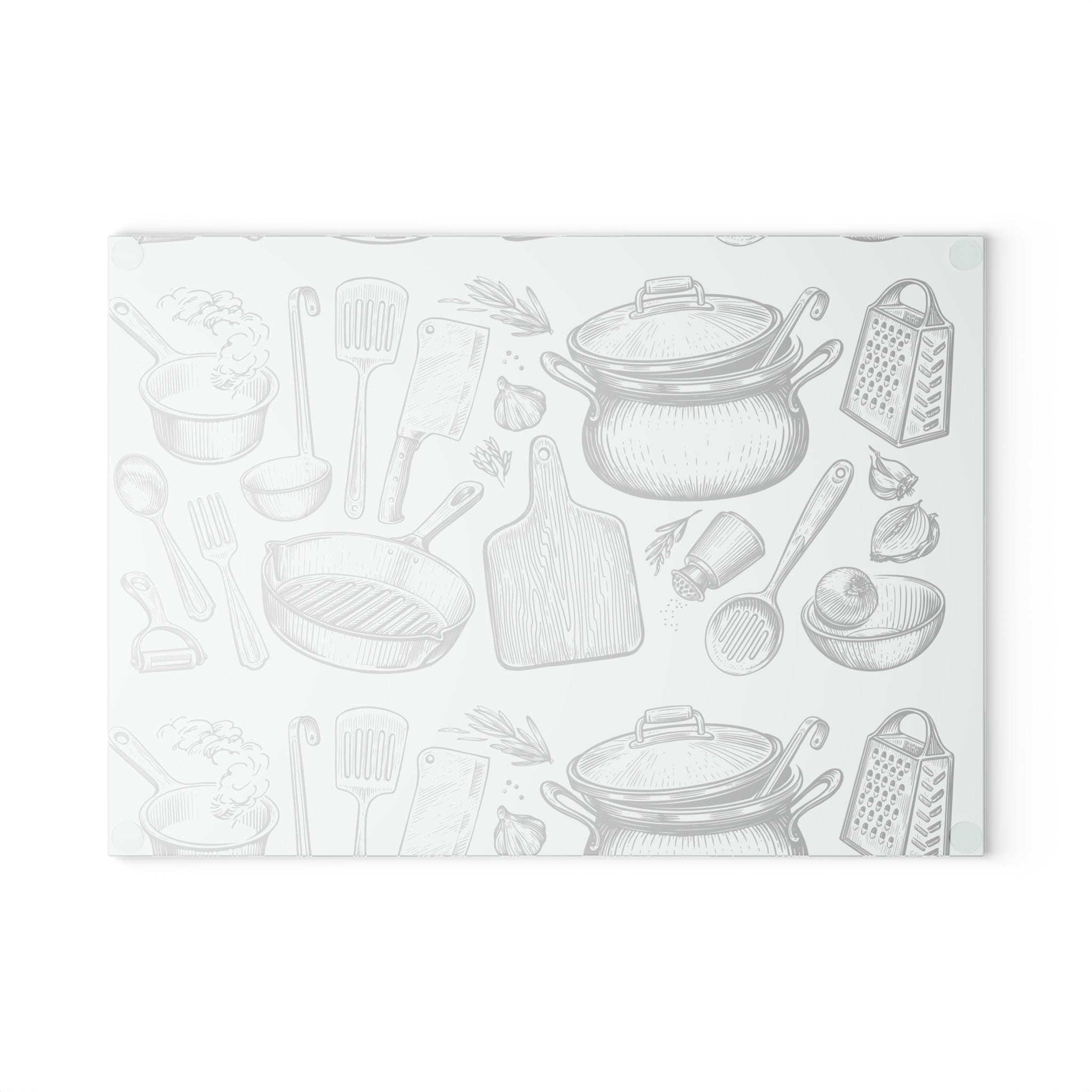 Kitchen Utensils Glass Cutting Board – Vintage Cookware Pattern