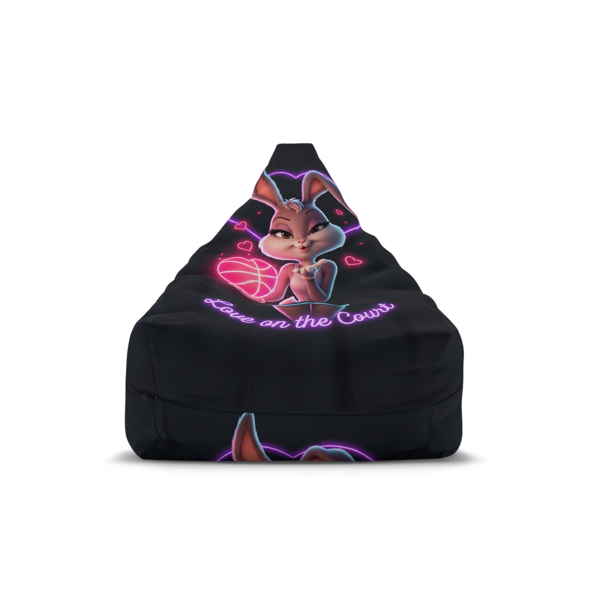 Bean Bag Chair Cover — Cute Bunny Basketball "Love on the Court" Neon Graphic