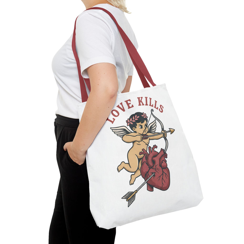 Tote Bag — 'Love Kills' Cupid & Heart Graphic Tote