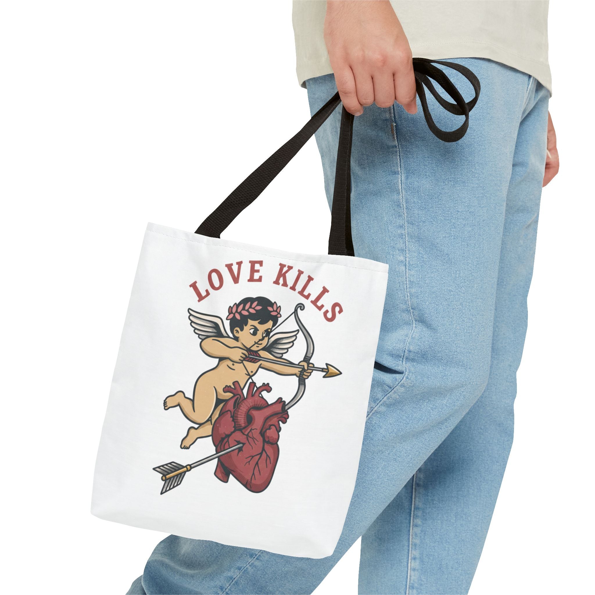 Tote Bag — 'Love Kills' Cupid & Heart Graphic Tote
