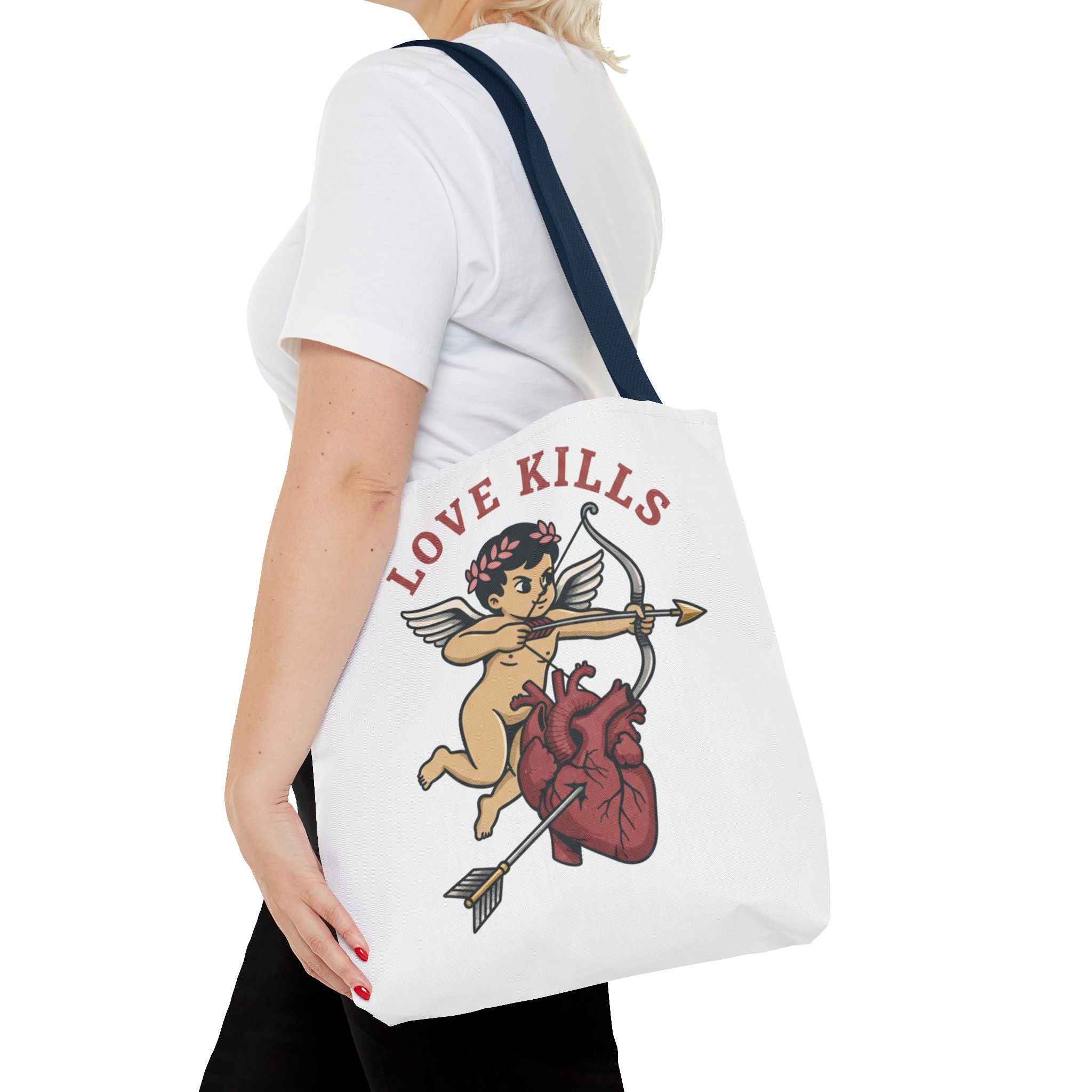 Tote Bag — 'Love Kills' Cupid & Heart Graphic Tote