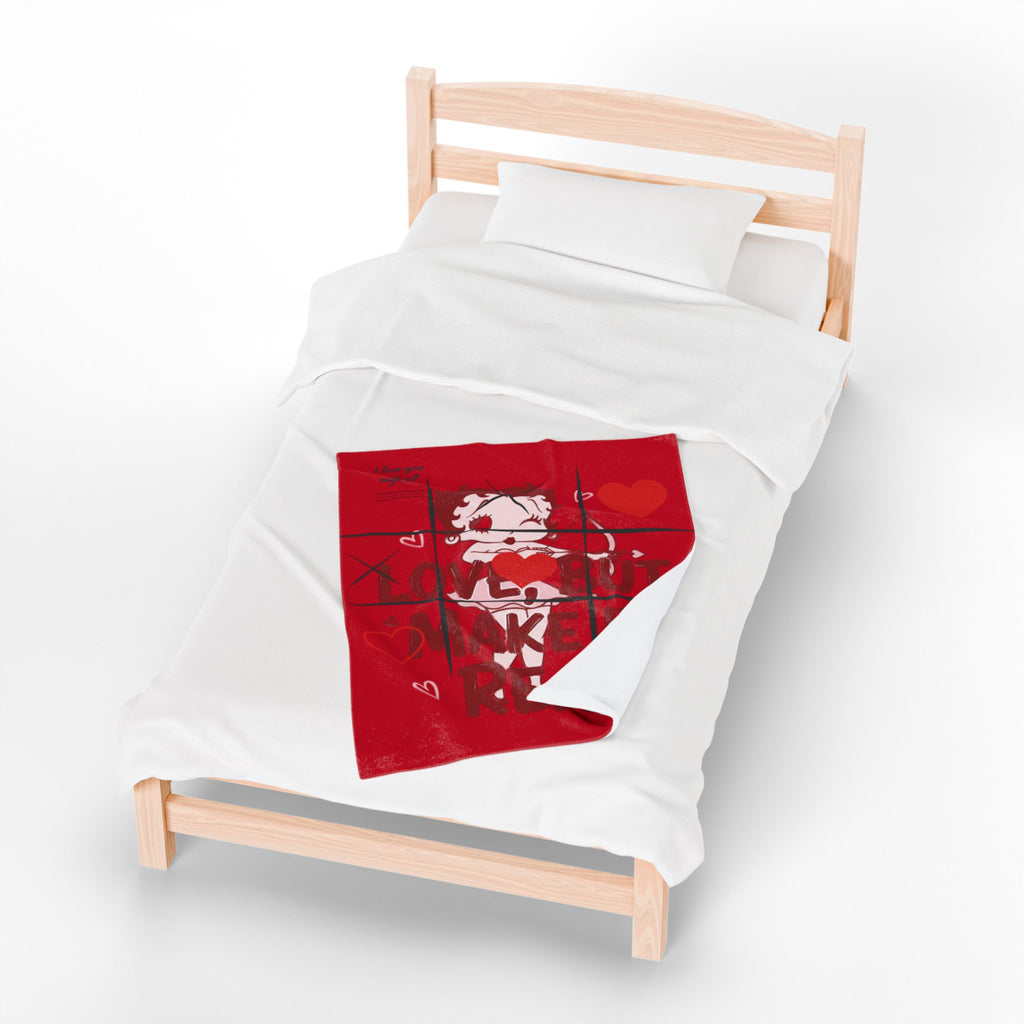 Velveteen Plush Blanket — Cute Betty Boop 'Love, But Make It Real' Pink Throw for Valentine's Gifts