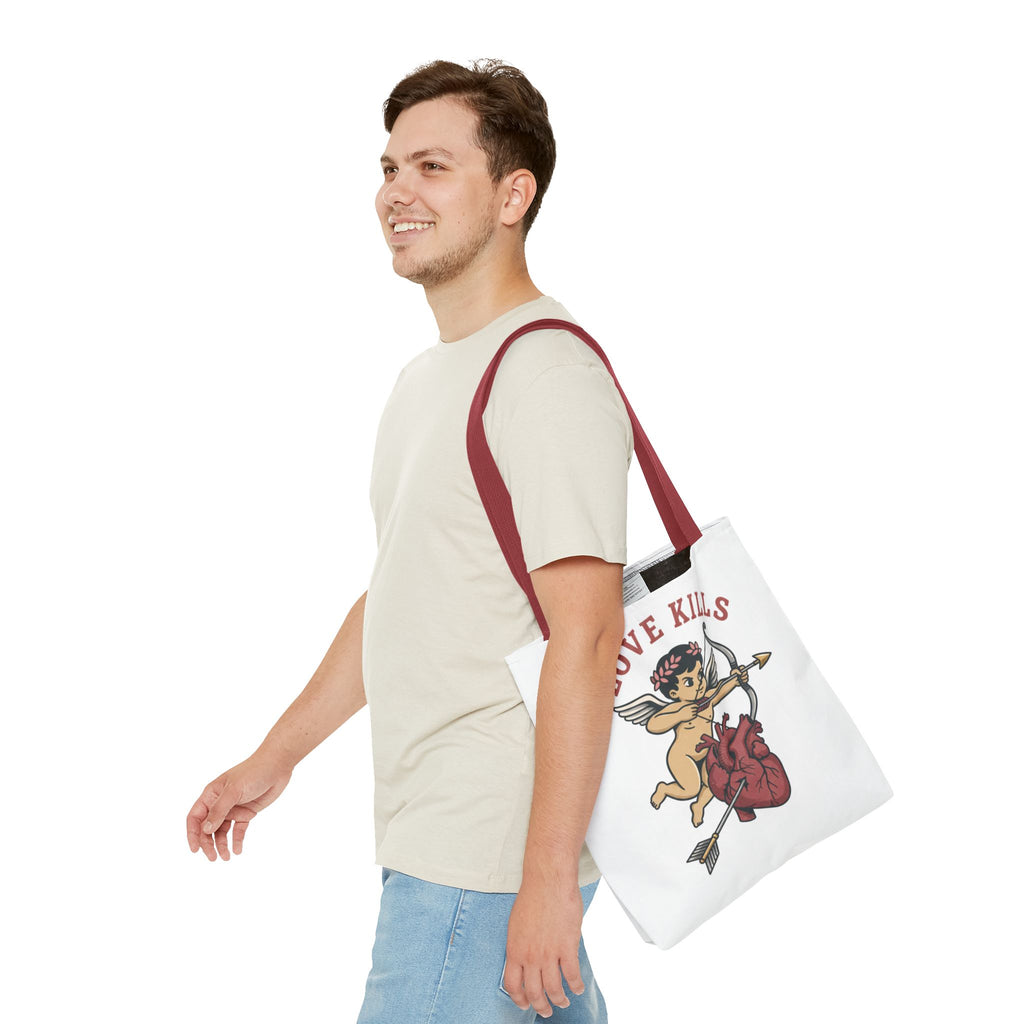 Tote Bag — 'Love Kills' Cupid & Heart Graphic Tote