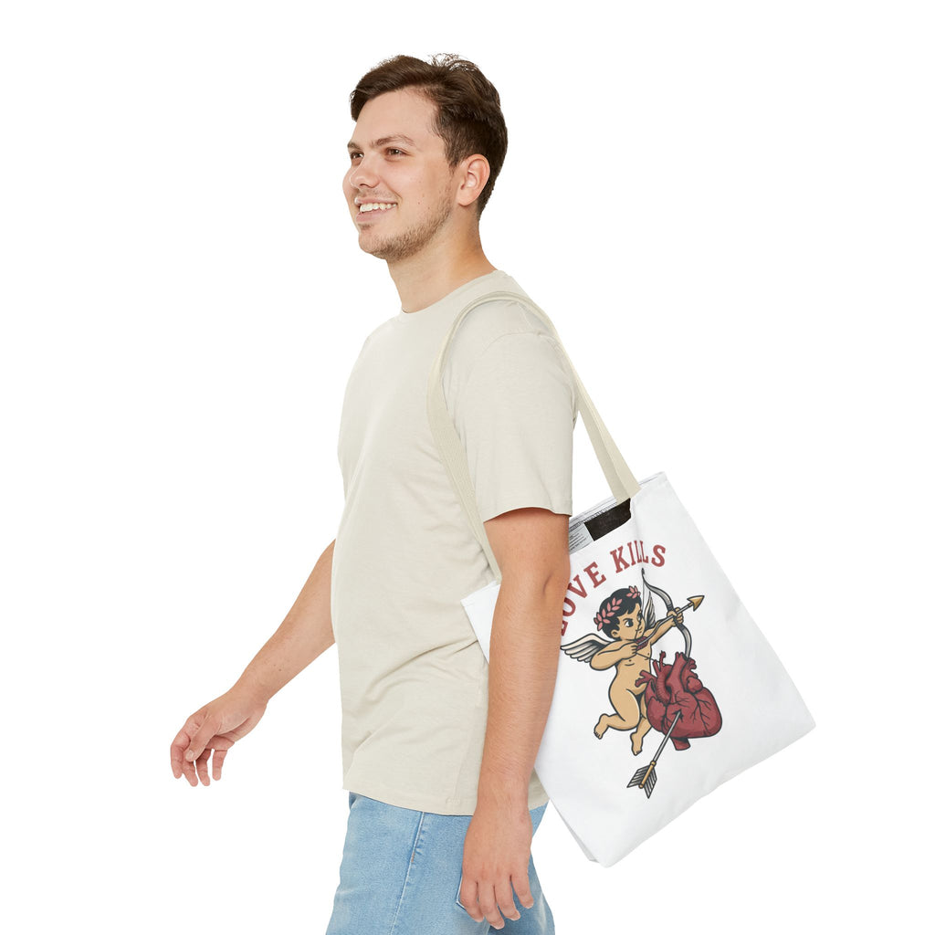 Tote Bag — 'Love Kills' Cupid & Heart Graphic Tote