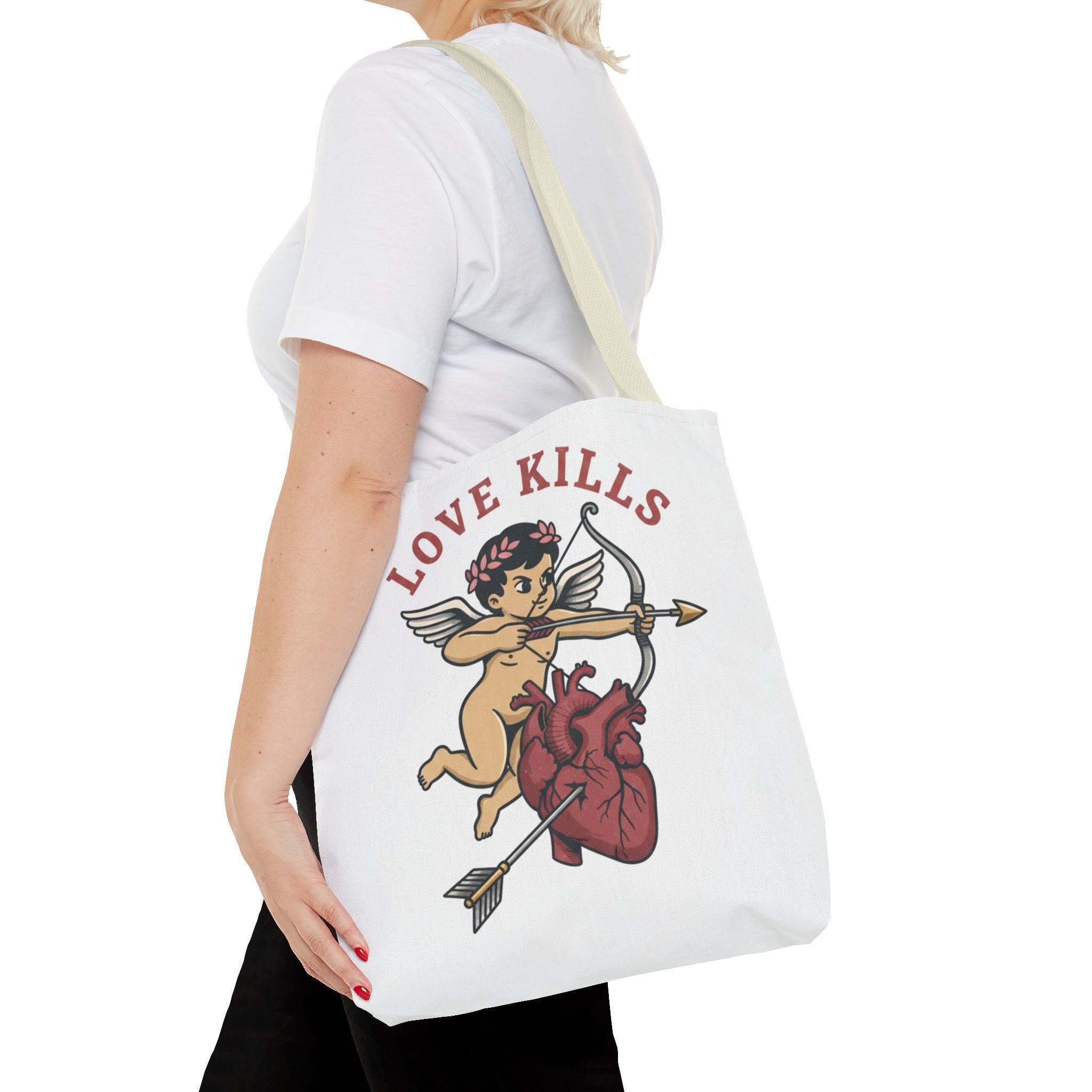 Tote Bag — 'Love Kills' Cupid & Heart Graphic Tote