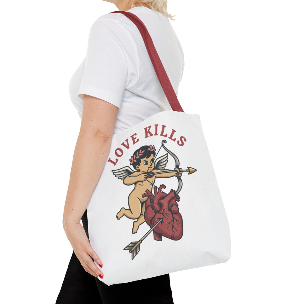 Tote Bag — 'Love Kills' Cupid & Heart Graphic Tote