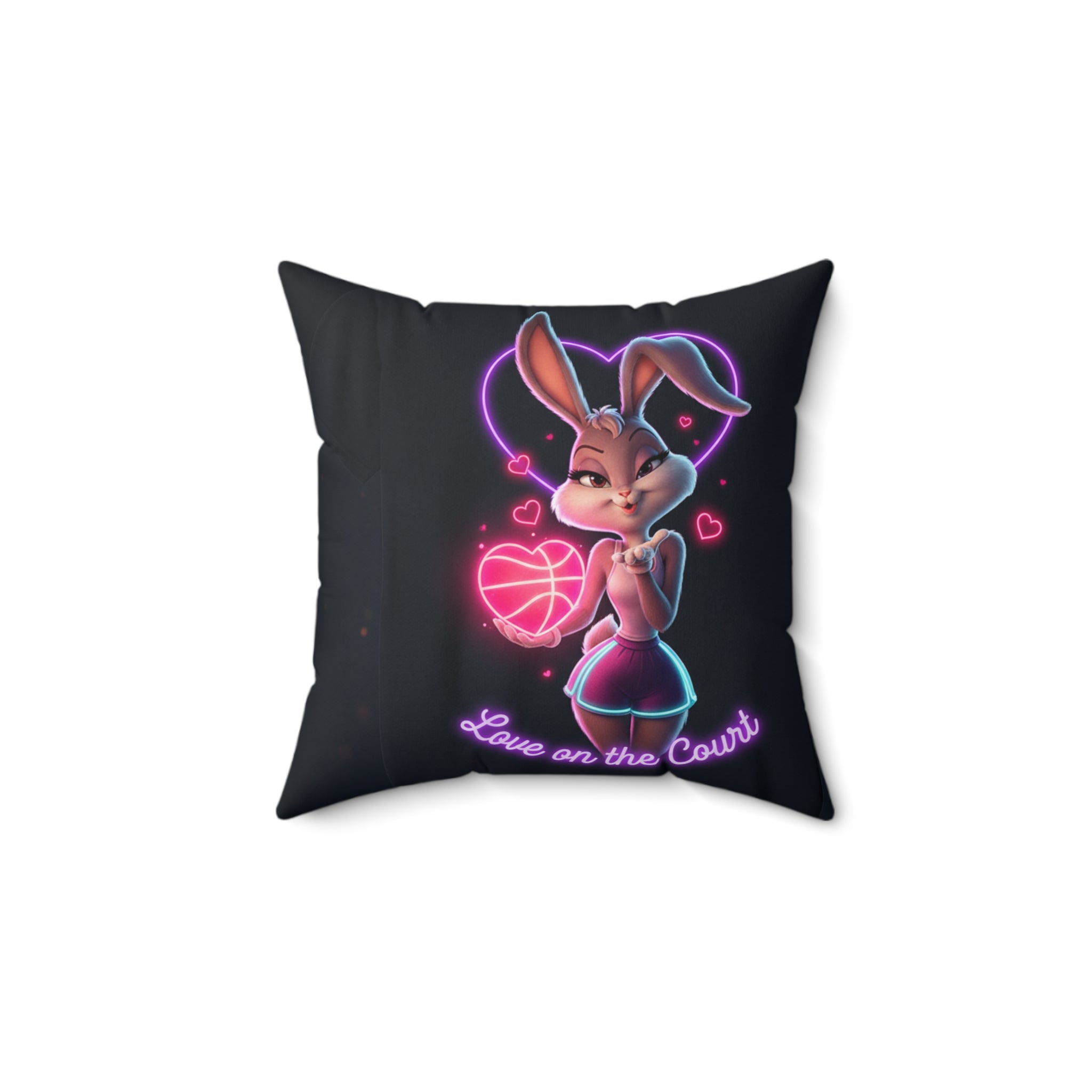 Neon Bunny Basketball Pillow — "Love on the Court" Spun Polyester Throw Pillow