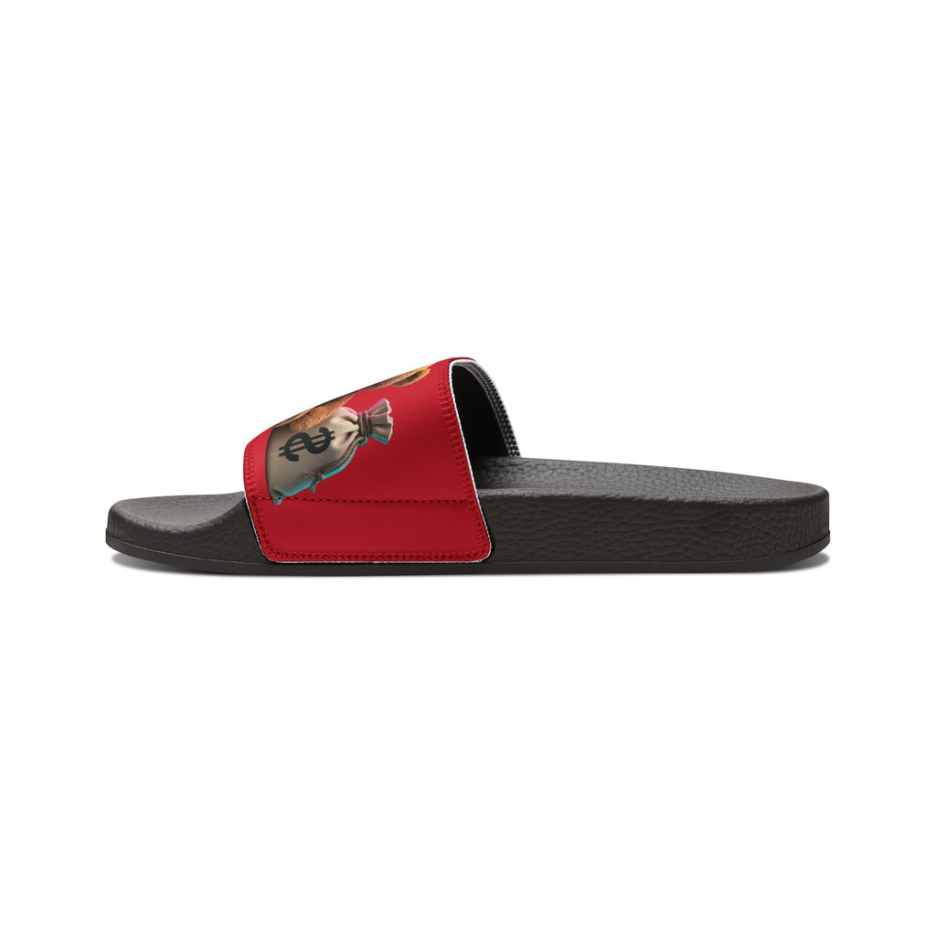 Men’s Teddy Bear Slide Sandals — Red Adjustable Strap Casual Pool & Beach Slides