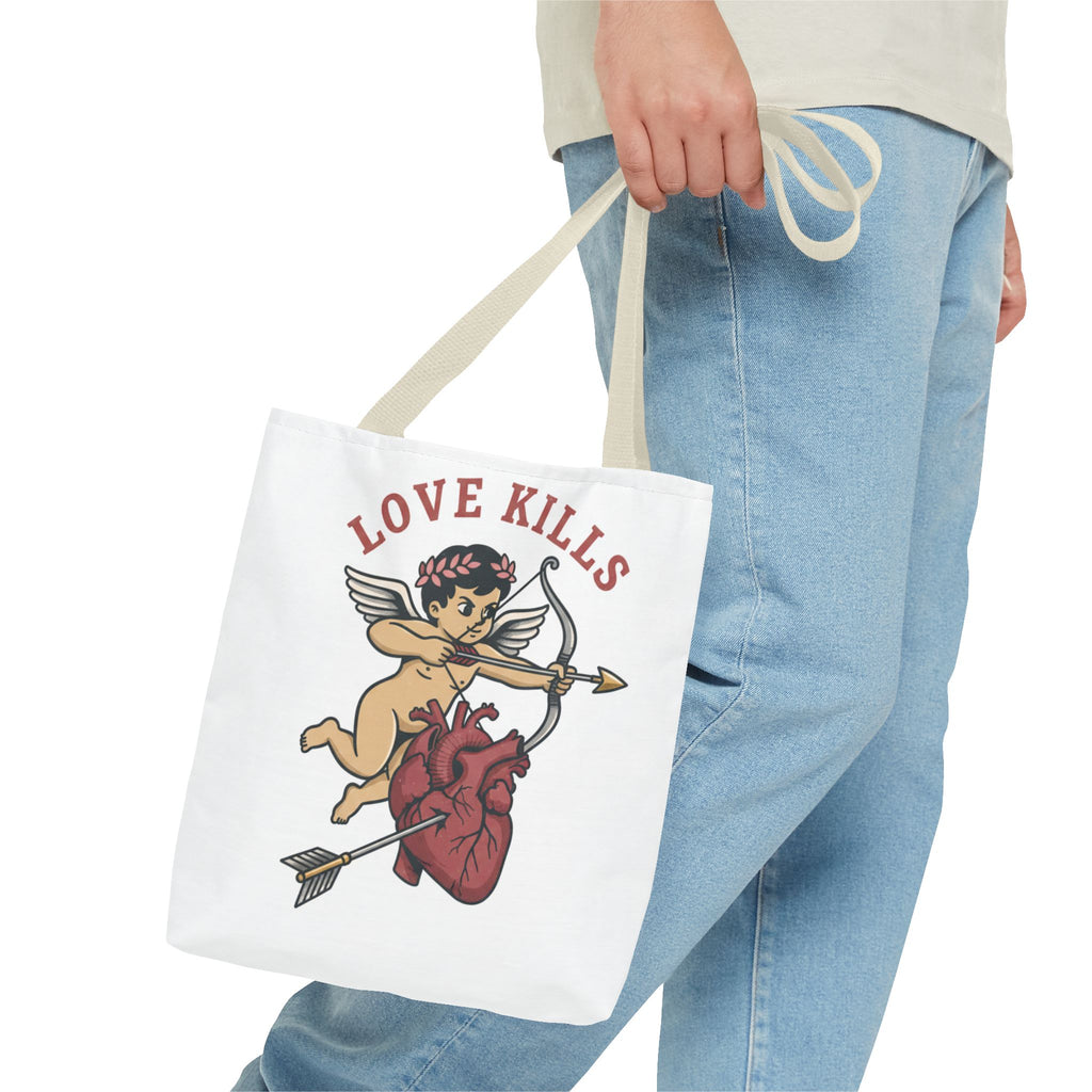 Tote Bag — 'Love Kills' Cupid & Heart Graphic Tote