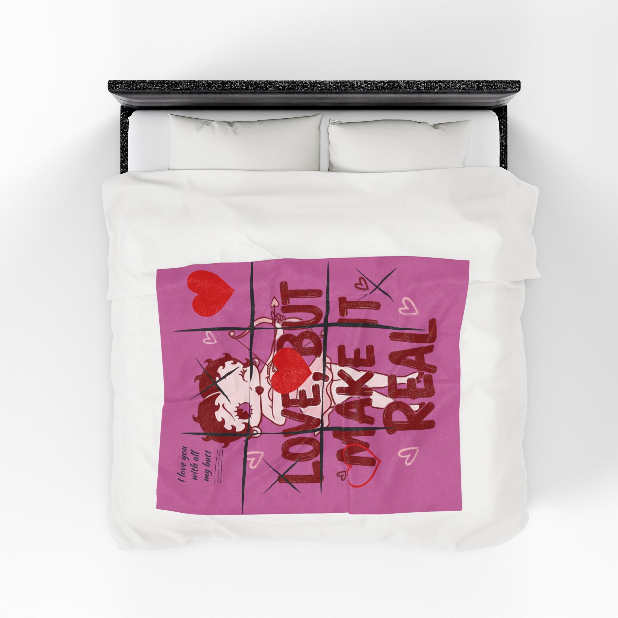 Velveteen Plush Blanket — Cute Betty Boop 'Love, But Make It Real' Pink Throw for Valentine's Gifts