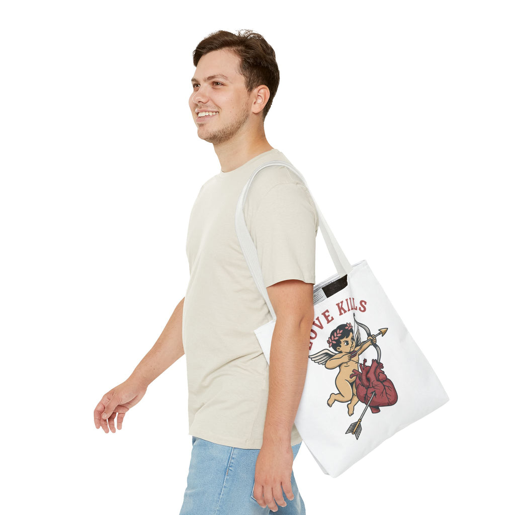 Tote Bag — 'Love Kills' Cupid & Heart Graphic Tote