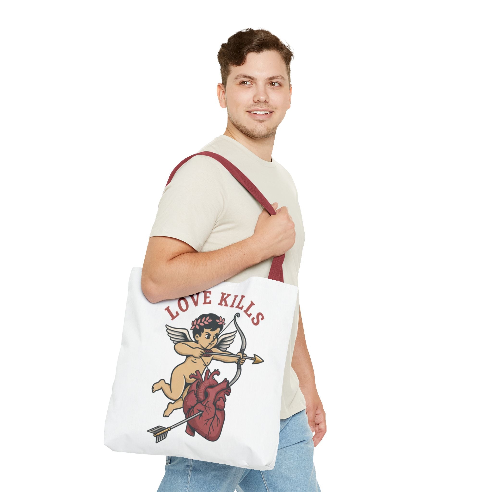 Tote Bag — 'Love Kills' Cupid & Heart Graphic Tote