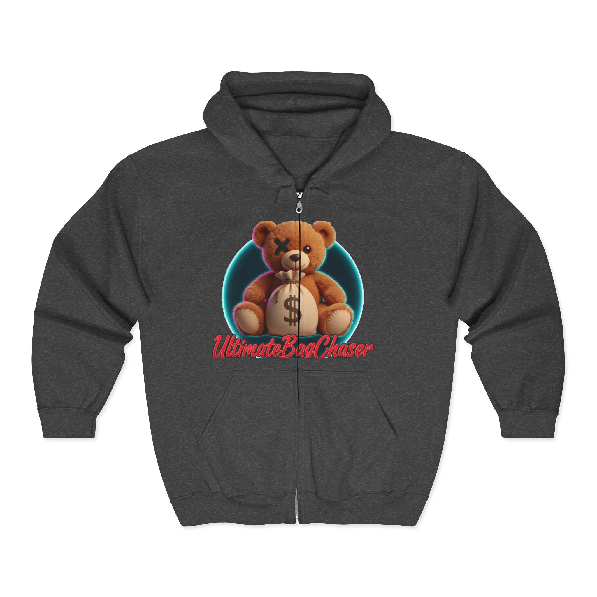 Bear Money Bag Zip Hoodie — "Ultimate Bag Chaser" Graphic Sweatshirt