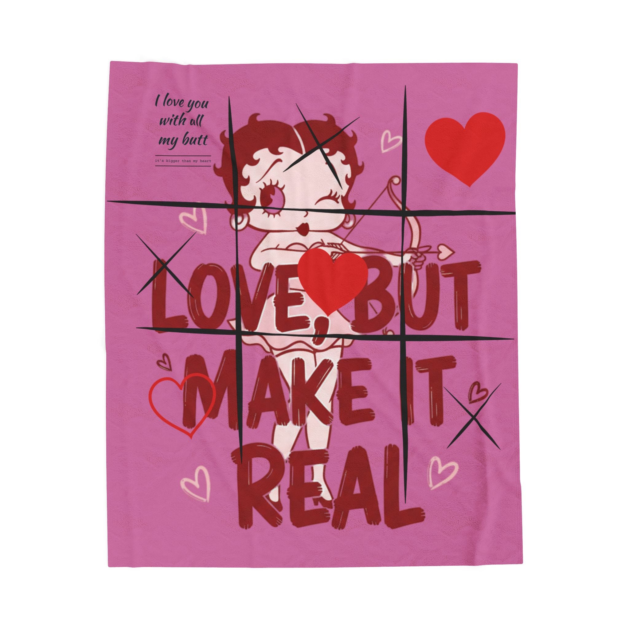 Velveteen Plush Blanket — Cute Betty Boop 'Love, But Make It Real' Pink Throw for Valentine's Gifts