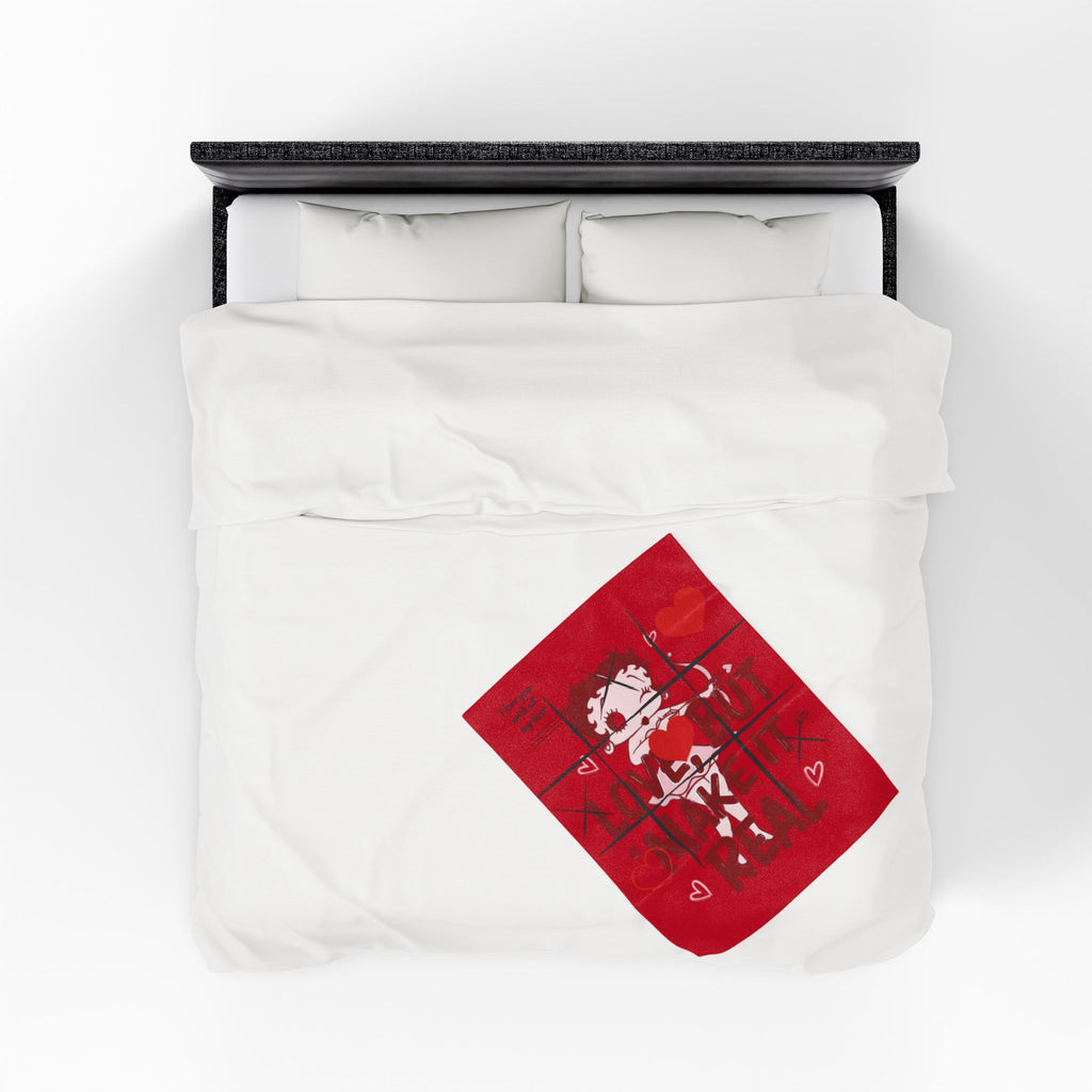 Velveteen Plush Blanket — Cute Betty Boop 'Love, But Make It Real' Pink Throw for Valentine's Gifts