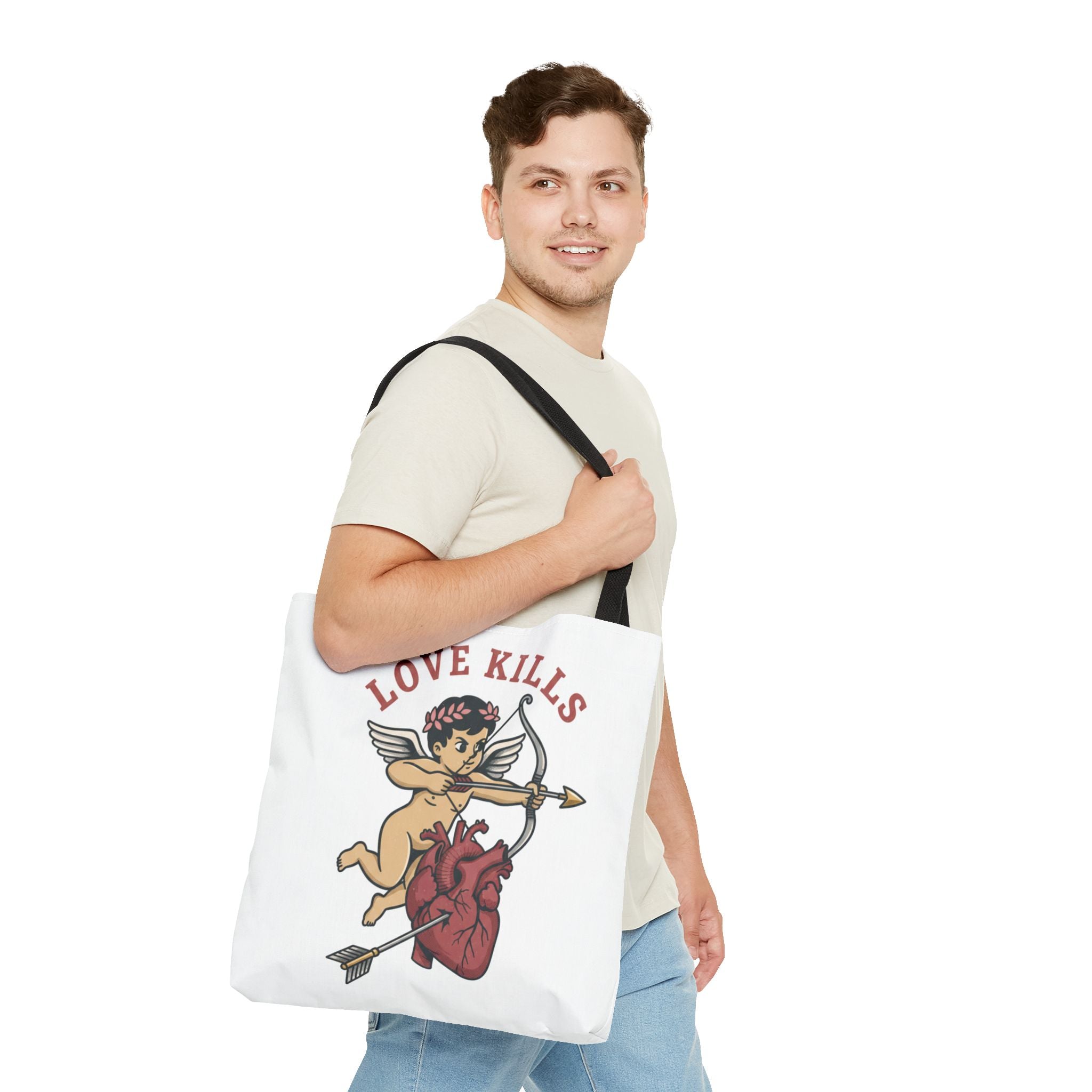 Tote Bag — 'Love Kills' Cupid & Heart Graphic Tote