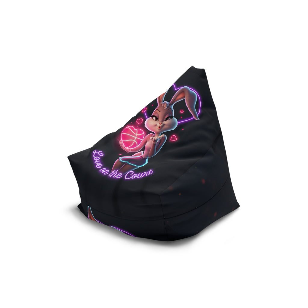 Bean Bag Chair Cover — Cute Bunny Basketball "Love on the Court" Neon Graphic