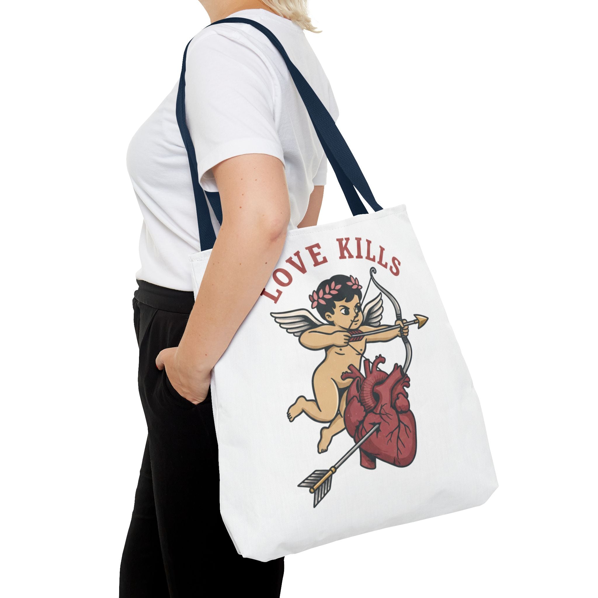 Tote Bag — 'Love Kills' Cupid & Heart Graphic Tote