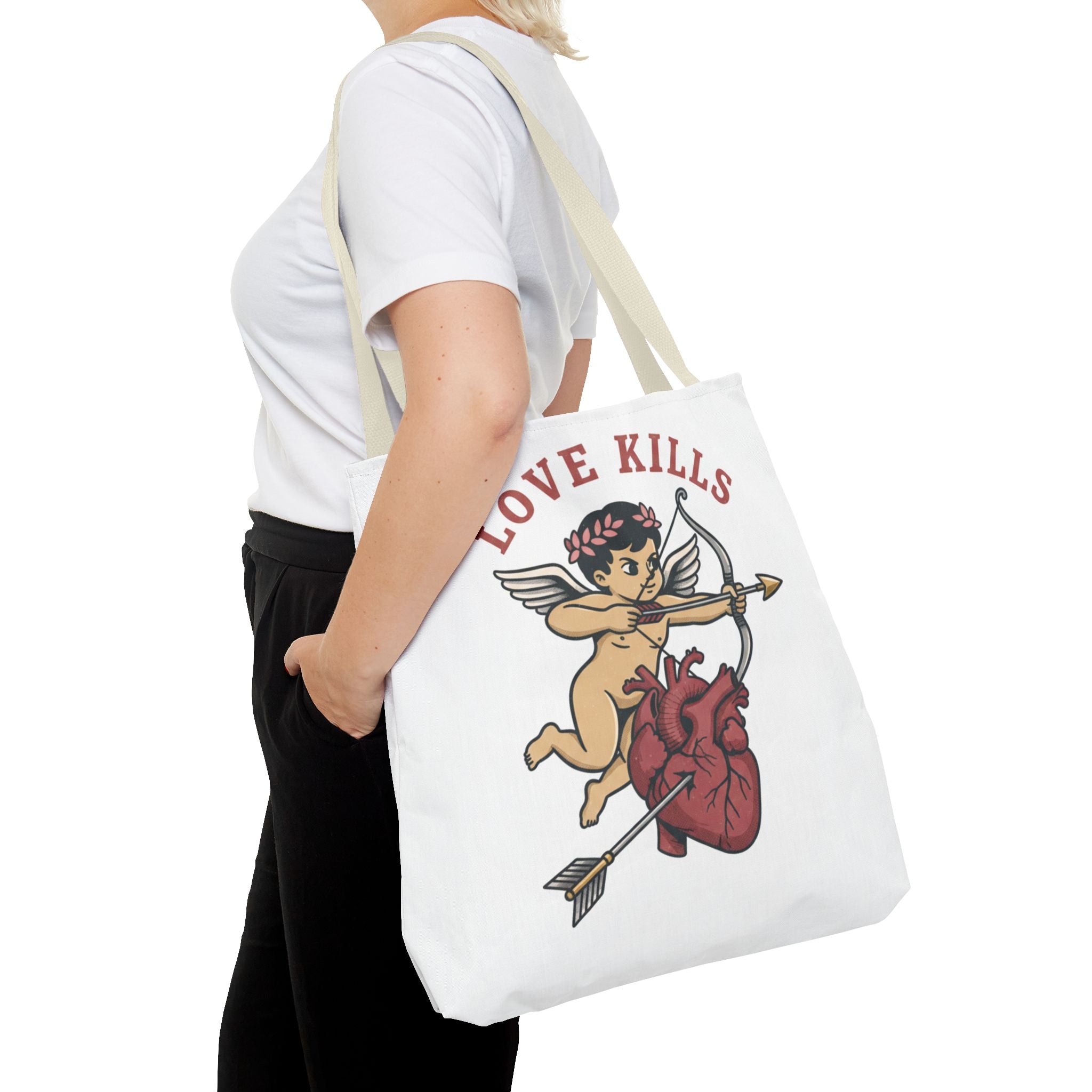 Tote Bag — 'Love Kills' Cupid & Heart Graphic Tote