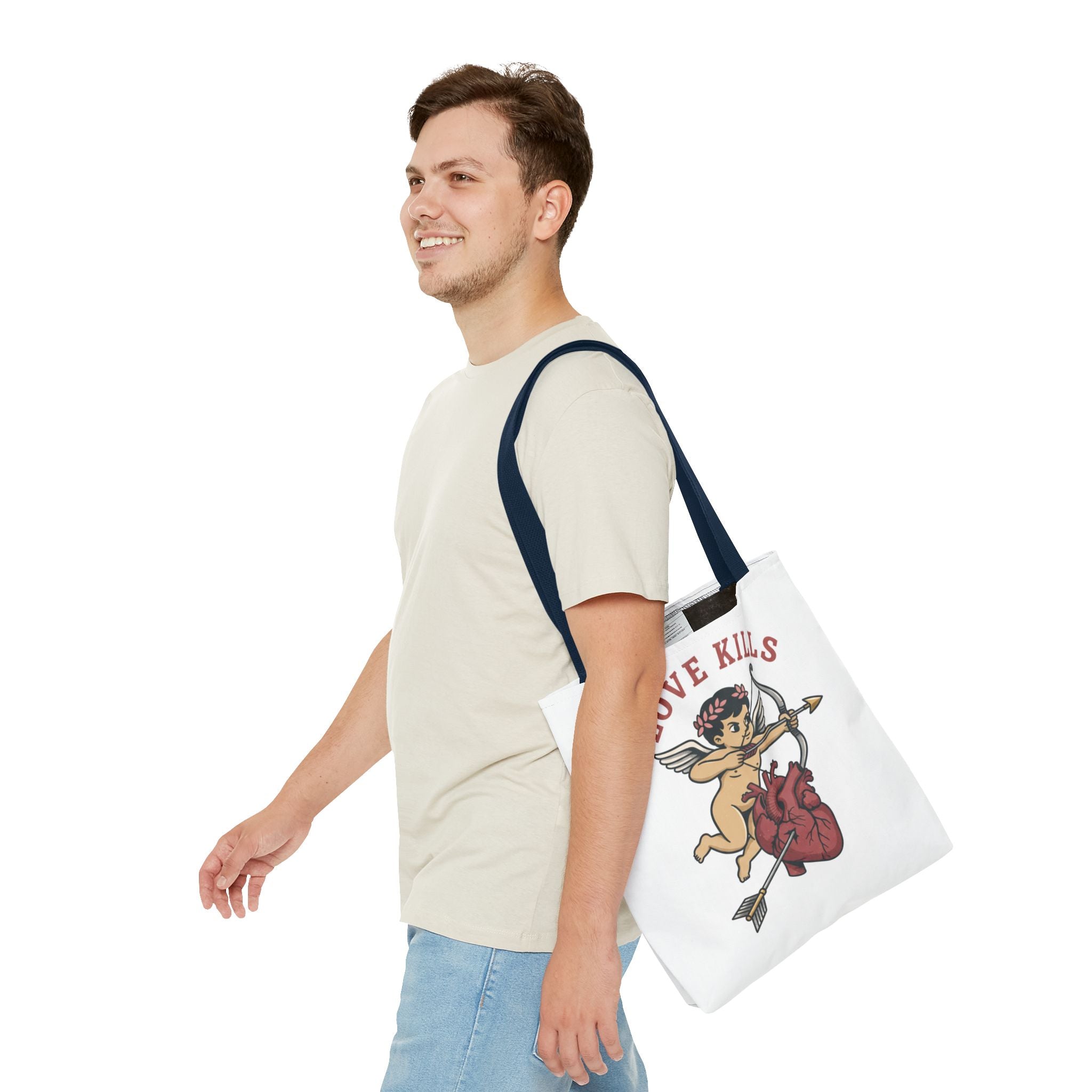 Tote Bag — 'Love Kills' Cupid & Heart Graphic Tote
