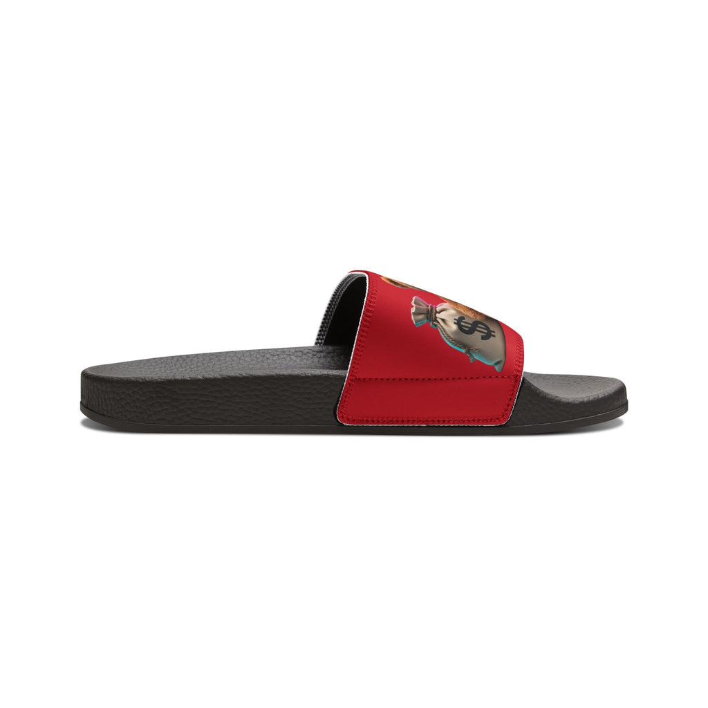 Men’s Teddy Bear Slide Sandals — Red Adjustable Strap Casual Pool & Beach Slides