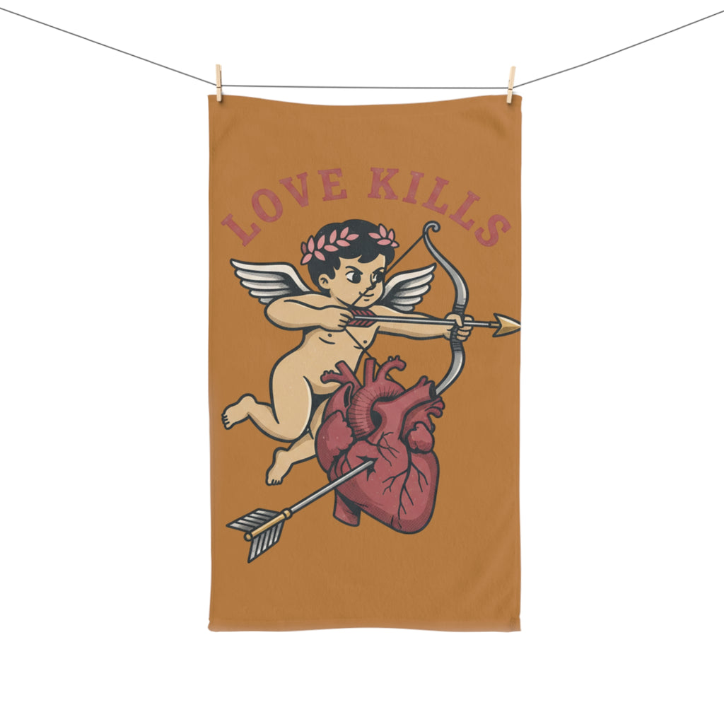 Love Kills Cherub Hand Towel – Vintage Cupid Heart Design