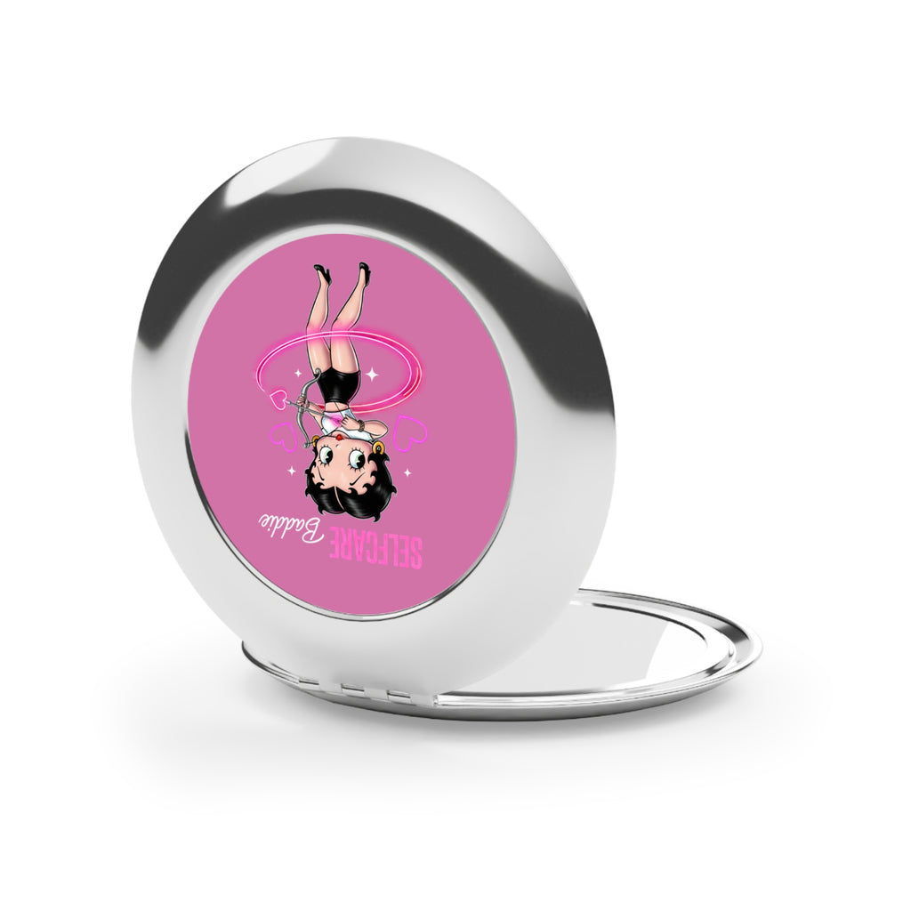 Compact Mirror — "Selfcare Baddie" Betty Boop Style Pink Travel Makeup Mirror