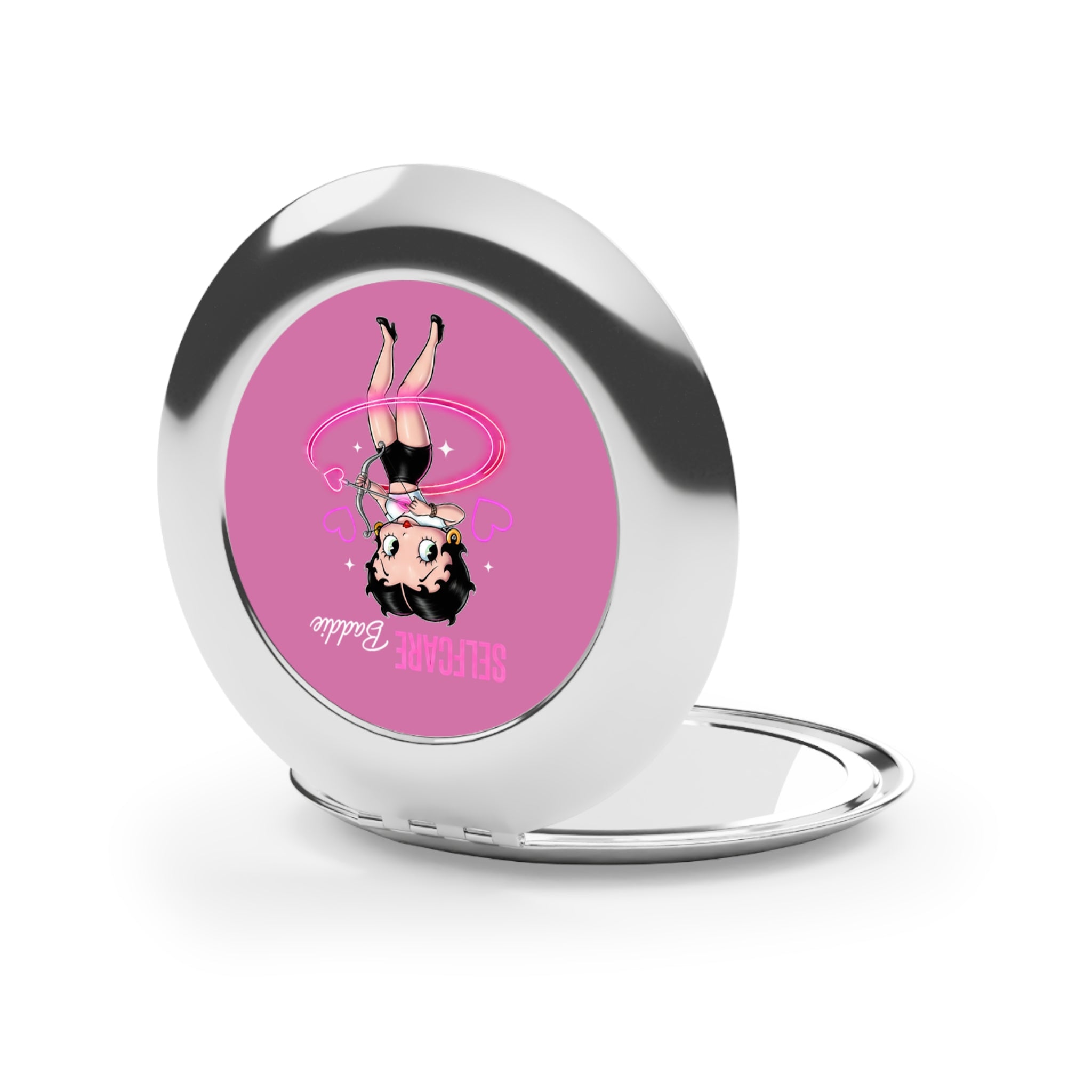 Compact Mirror — "Selfcare Baddie" Betty Boop Style Pink Travel Makeup Mirror