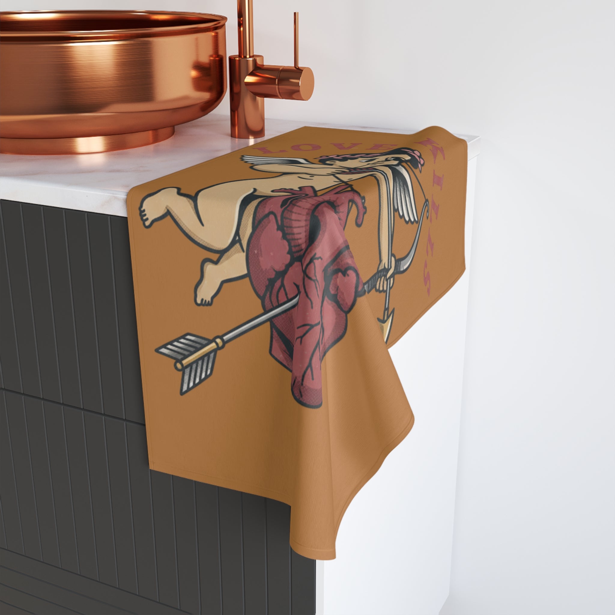 Love Kills Cherub Hand Towel – Vintage Cupid Heart Design