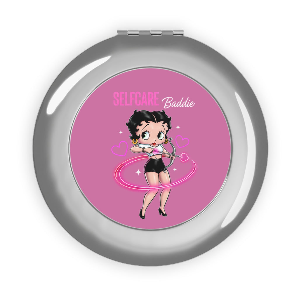 Compact Mirror — "Selfcare Baddie" Betty Boop Style Pink Travel Makeup Mirror