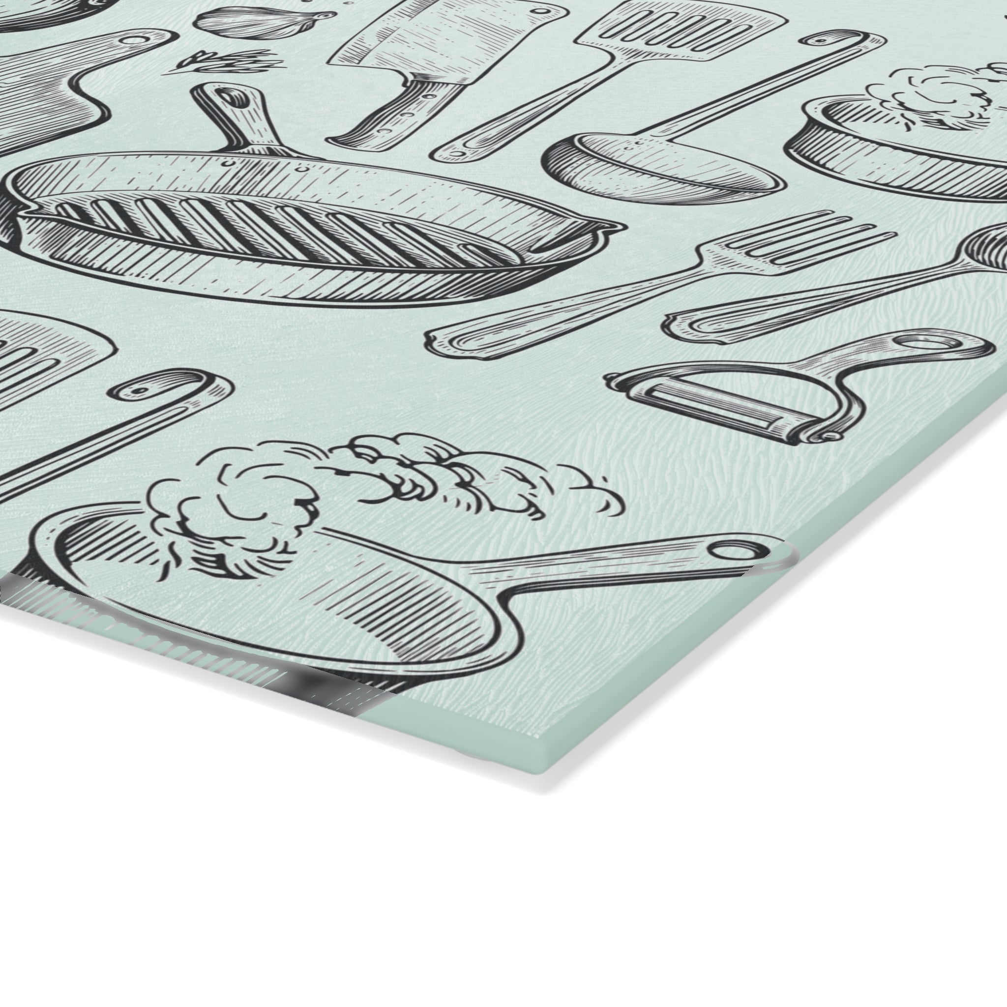 Kitchen Utensils Glass Cutting Board – Vintage Cookware Pattern